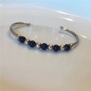 Silpada Sterling Silver and Blue Sodalite beaded flexible cuff bracelet.